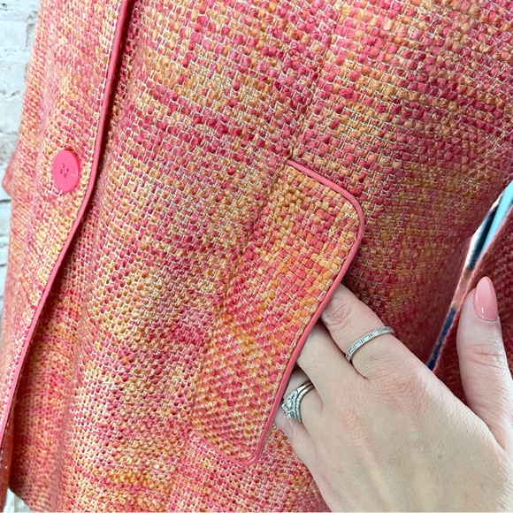 Dialogue QVC orange Pink Blazer Jacket Long Sz 6 Pockets Pea Coat - Picture 5 of 11